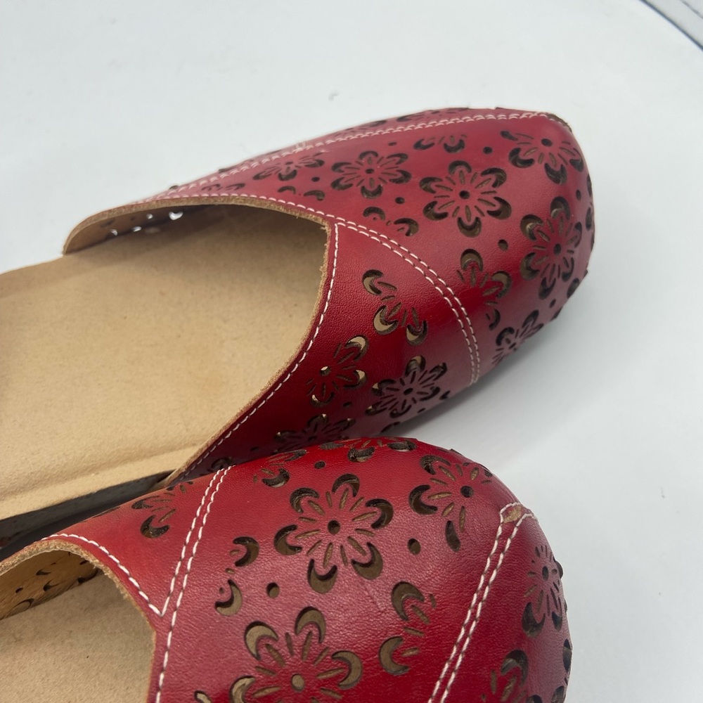 Spring Step Red Mules with Perforated Leather Design - Picture 11 of 15